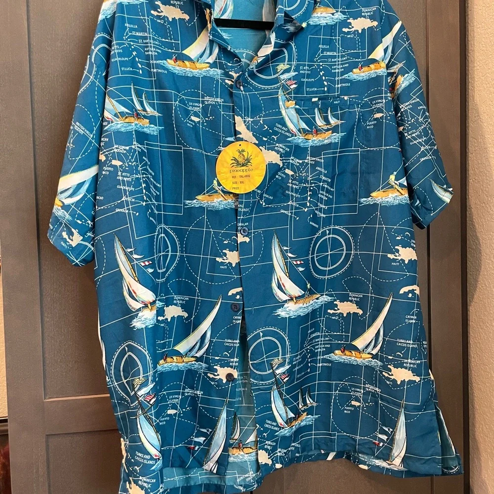 Blue Nautical Print Men's Shirt by pineapple size XXL - Picture 1 of 6